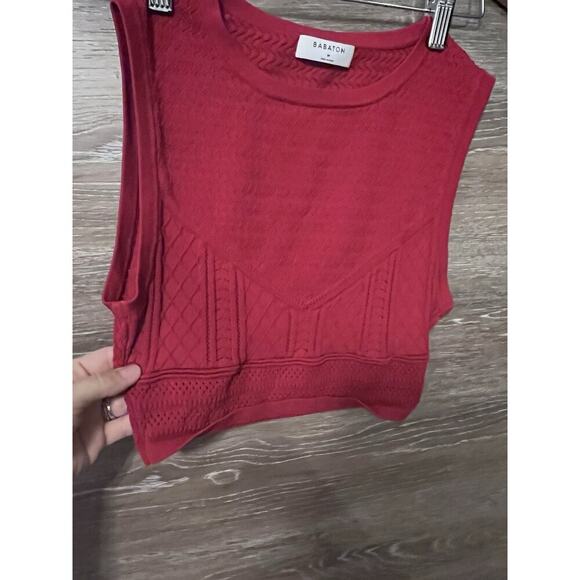 Aritzia Women Babaton Sculpt Knit Cropped Tank White M Stretchy Red - Picture 5 of 7